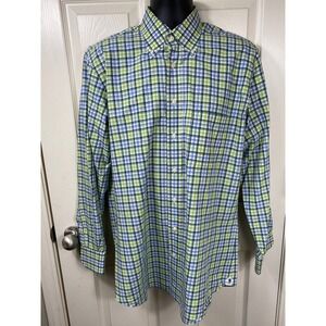 Peter Millar Button Down Shirt Plaid Checkered Long Sleeve Cotton Neck Size‎ 16